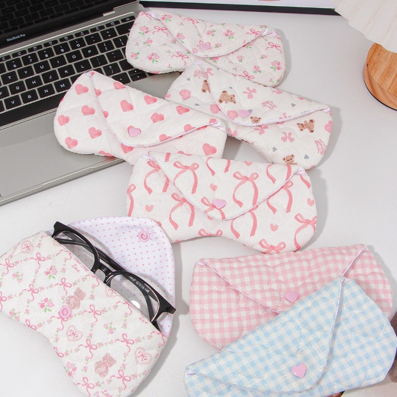 Travel Accessories Pouch For Women - Ins Kore Ekose Kumaş Kalp Gözlük