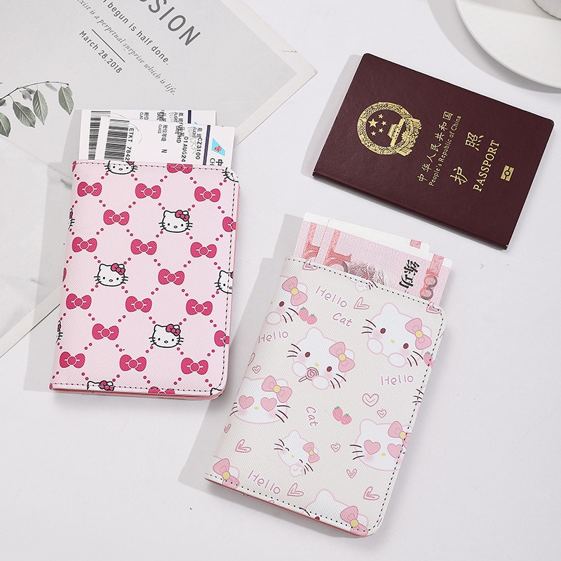Travel Accessories On Plane - Hello Kitty Kadın Pasaport Kapağı PU