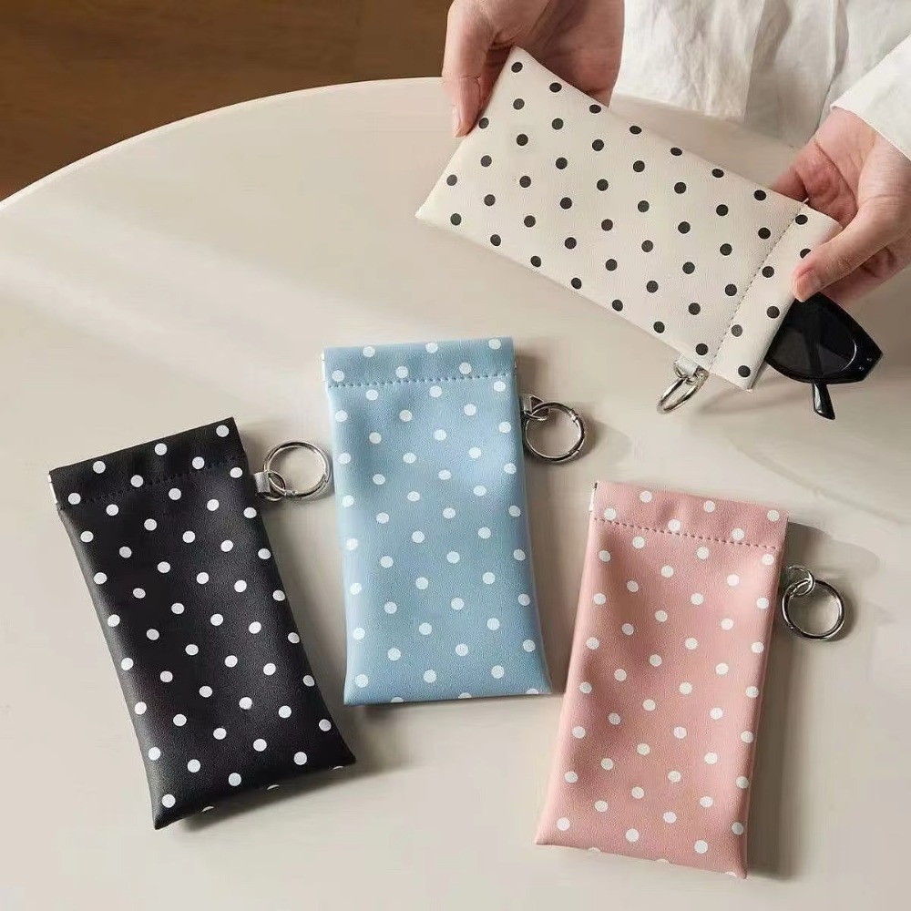 Travel Accessories Pouch For Women - Puantiyeli Gözlük Kılıfı Anahtarlıklı Taşınabilir Çizilmeye